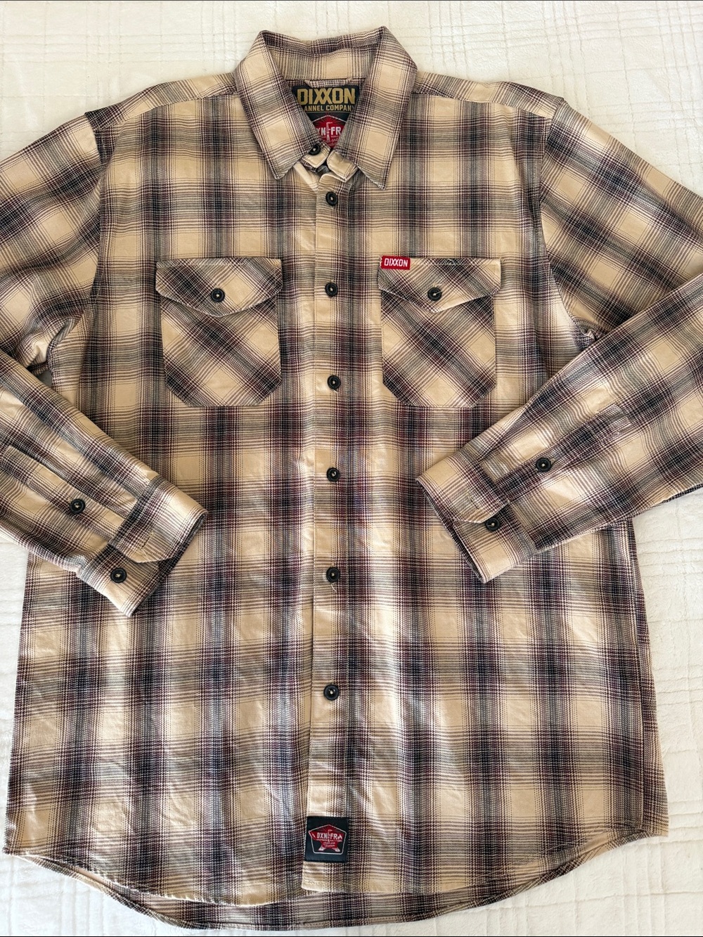 DIXXON Beige, Brown & Burgundy Plaid Cotton Shirt Jacket